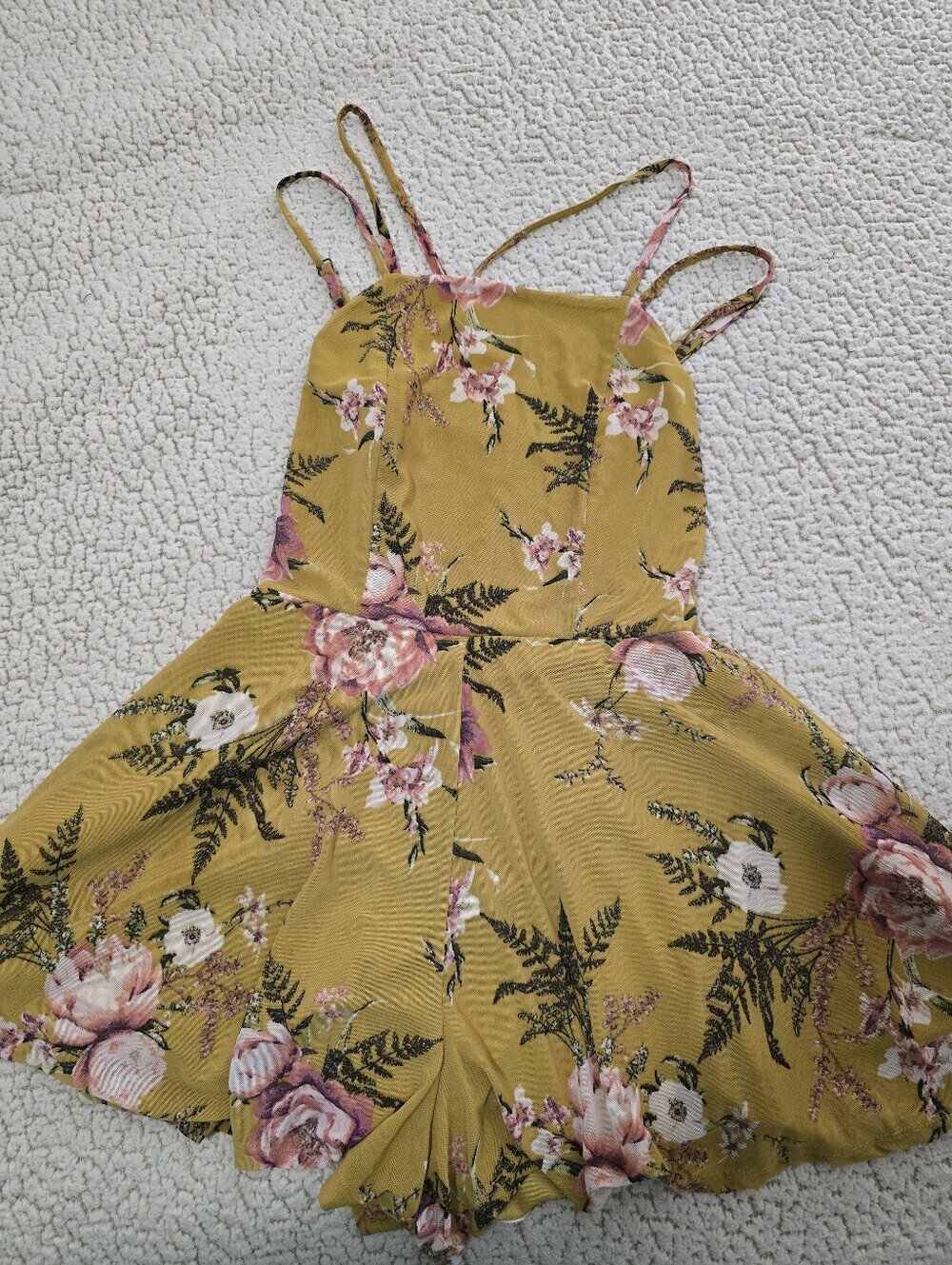 Girls' Yellow Floral Spaghetti-Strap Dress